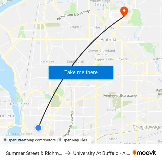 Summer Street & Richmond Avenue to University At Buffalo - Alumni Arena map