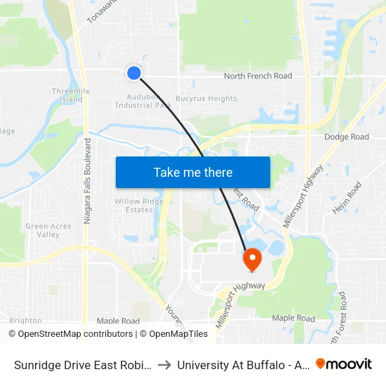 Sunridge Drive East Robinson Road S to University At Buffalo - Alumni Arena map