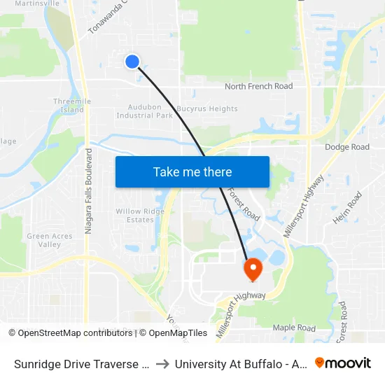 Sunridge Drive Traverse Boulevard S to University At Buffalo - Alumni Arena map