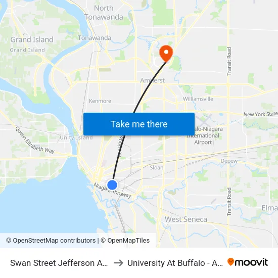Swan Street & Jefferson Avenue to University At Buffalo - Alumni Arena map