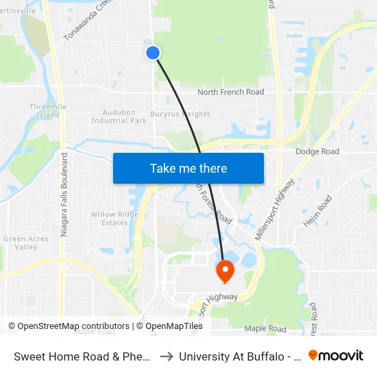 Sweet Home Road & Pheasant Run Road to University At Buffalo - Alumni Arena map
