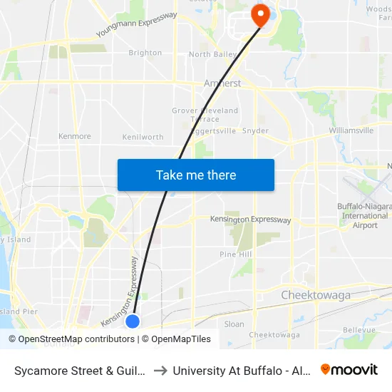 Sycamore Street & Guilford Street to University At Buffalo - Alumni Arena map