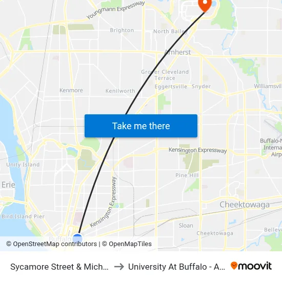 Sycamore Street & Michigan Avenue to University At Buffalo - Alumni Arena map