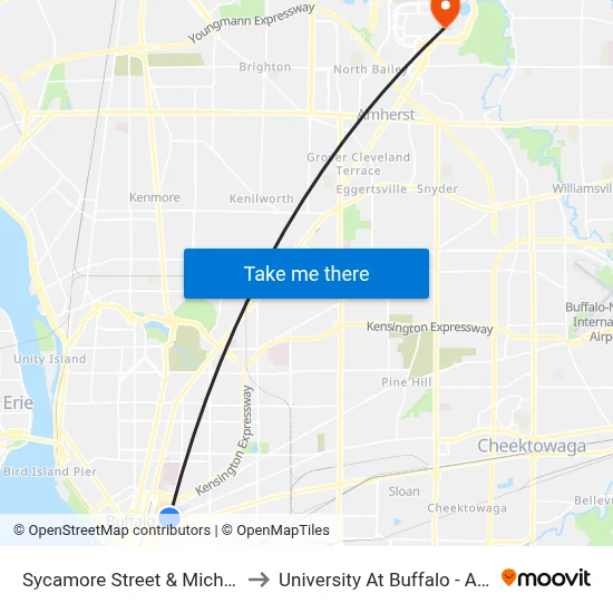 Sycamore Street & Michigan Avenue to University At Buffalo - Alumni Arena map