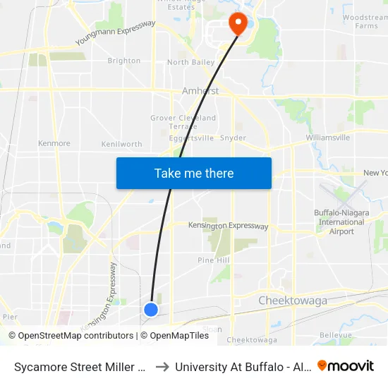 Sycamore Street Miller Avenue East to University At Buffalo - Alumni Arena map