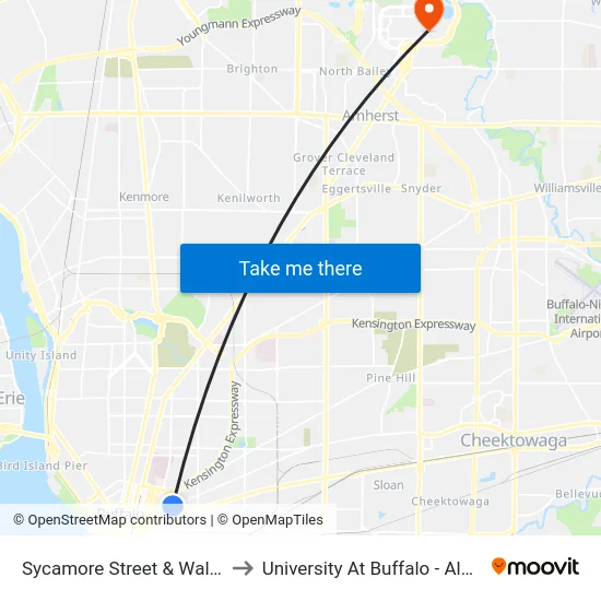 Sycamore Street & Walnut Street to University At Buffalo - Alumni Arena map