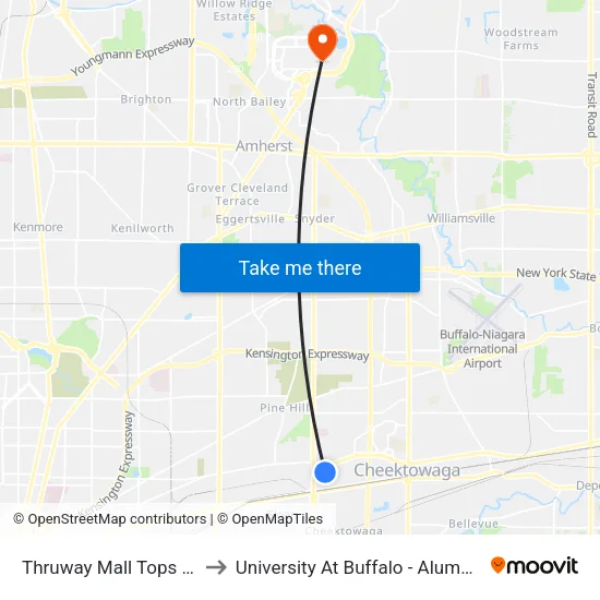 Thruway Mall & Tops to University At Buffalo - Alumni Arena map