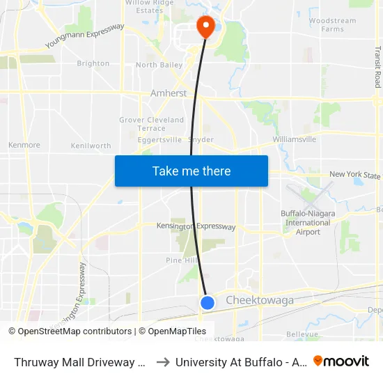 Thruway Mall Driveway & Thruway Mall to University At Buffalo - Alumni Arena map