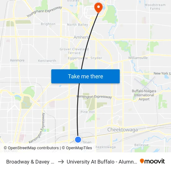 Broadway & Davey Street to University At Buffalo - Alumni Arena map