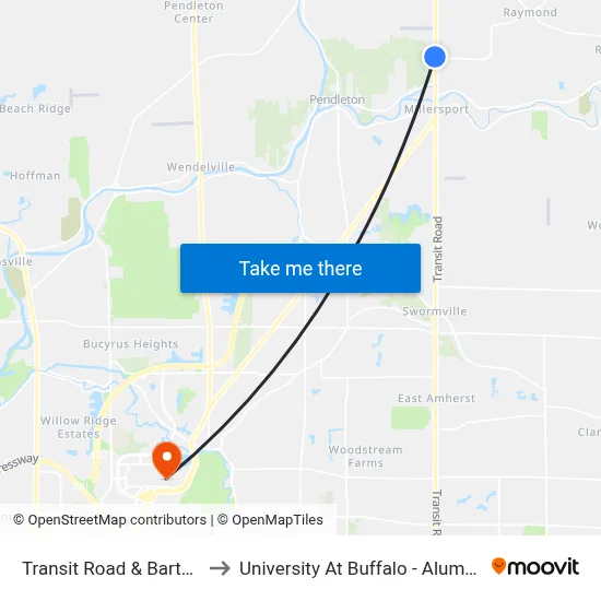 Transit Road & Bartz Road to University At Buffalo - Alumni Arena map