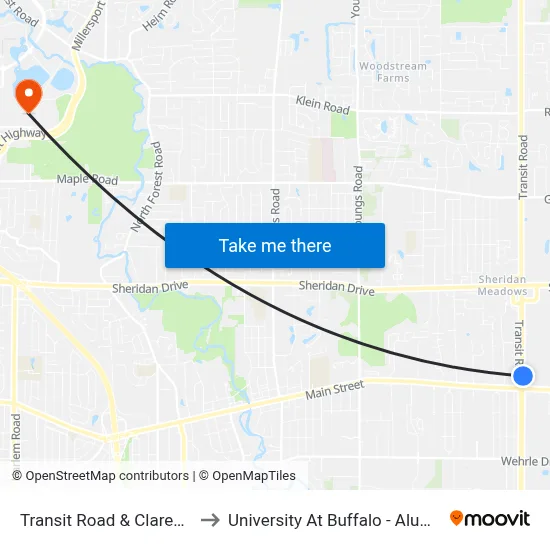 Transit Road & Clarence Mall to University At Buffalo - Alumni Arena map