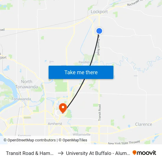 Transit Road & Hamm Road to University At Buffalo - Alumni Arena map