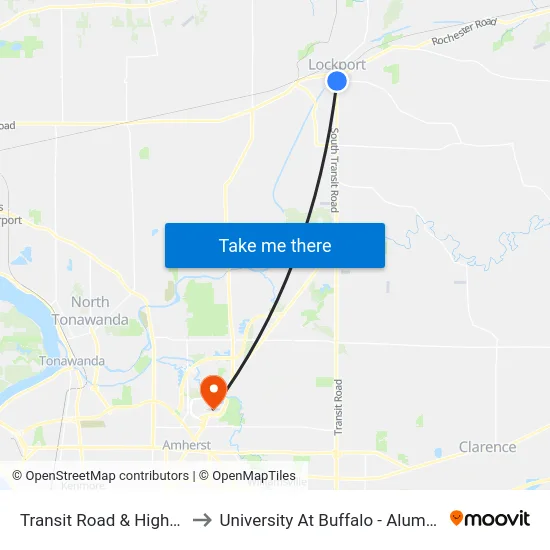 Transit Road & High Street to University At Buffalo - Alumni Arena map