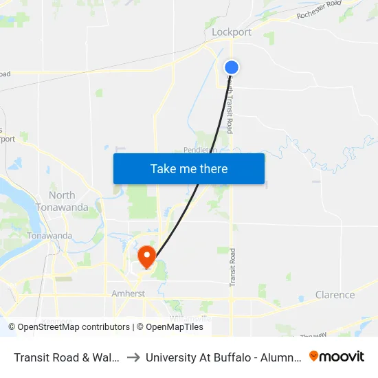 Transit Road & Wal-Mart to University At Buffalo - Alumni Arena map