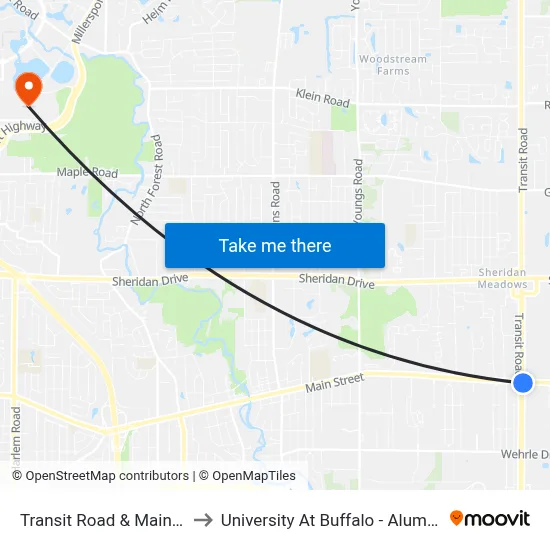 Transit Road & Main Street to University At Buffalo - Alumni Arena map