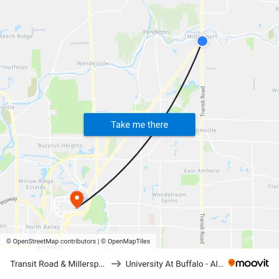 Transit Road & Millersport Highway to University At Buffalo - Alumni Arena map