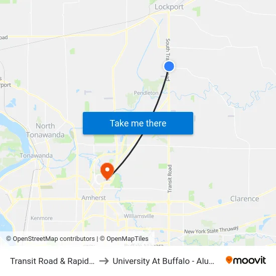 Transit Road & Rapids Road to University At Buffalo - Alumni Arena map