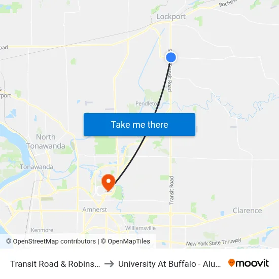 Transit Road & Robinson Road to University At Buffalo - Alumni Arena map