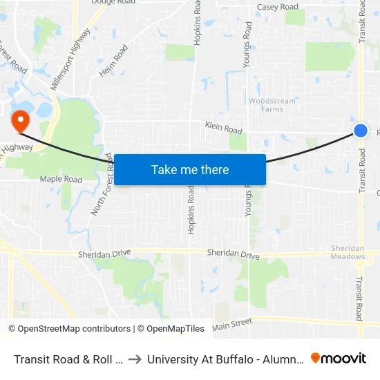 Transit Road & Roll Road to University At Buffalo - Alumni Arena map