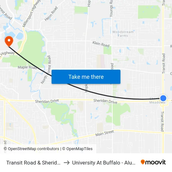 Transit Road & Sheridan Drive to University At Buffalo - Alumni Arena map