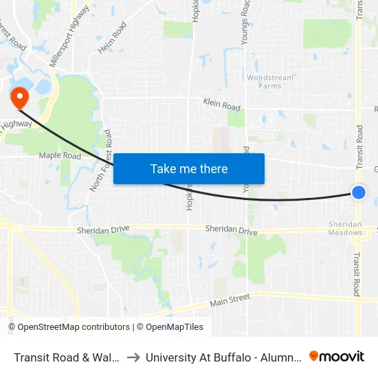 Transit Road & Wal-Mart to University At Buffalo - Alumni Arena map