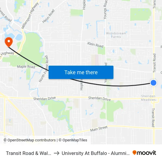 Transit Road & Walmart to University At Buffalo - Alumni Arena map