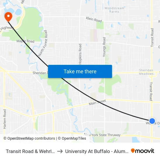 Transit Road & Wehrle Drive to University At Buffalo - Alumni Arena map