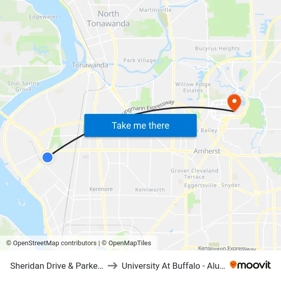 Sheridan Drive & Parkedge Drive to University At Buffalo - Alumni Arena map