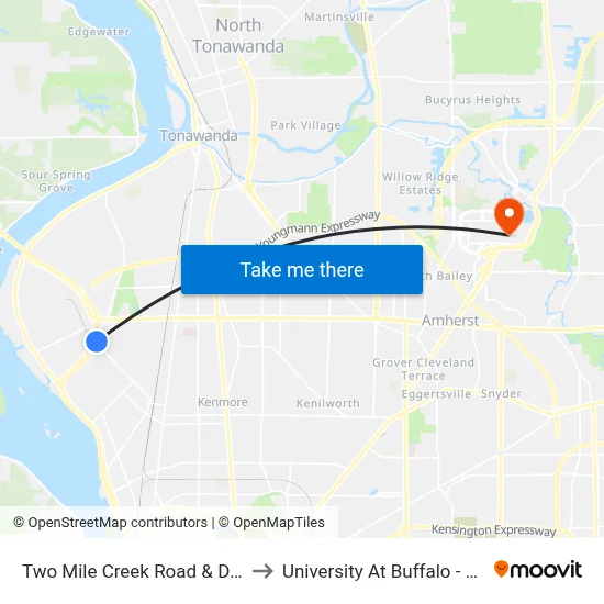 Two Mile Creek Road & Dupont Avenue to University At Buffalo - Alumni Arena map