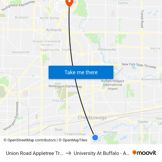 Union Road Appletree Transit Center to University At Buffalo - Alumni Arena map