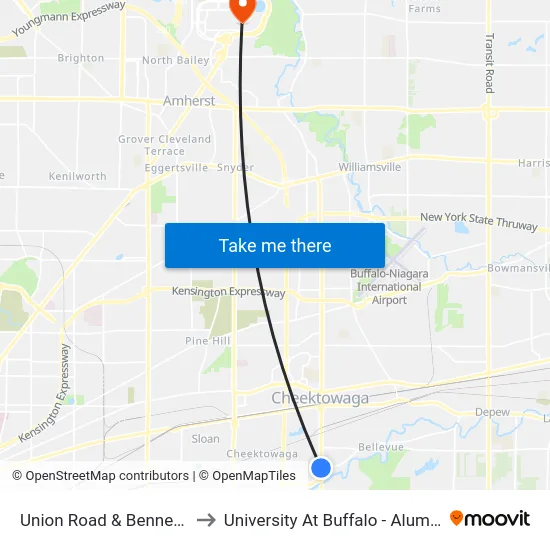 Union Road & Bennett Road to University At Buffalo - Alumni Arena map