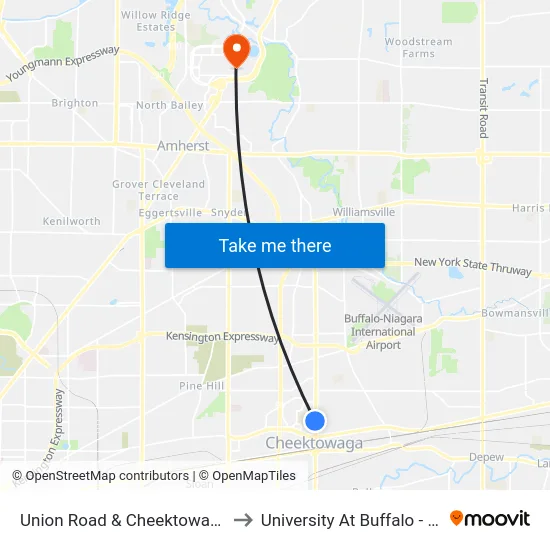Union Road & Cheektowaga High School to University At Buffalo - Alumni Arena map