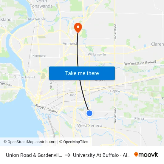 Union Road & Gardenville Parkway to University At Buffalo - Alumni Arena map