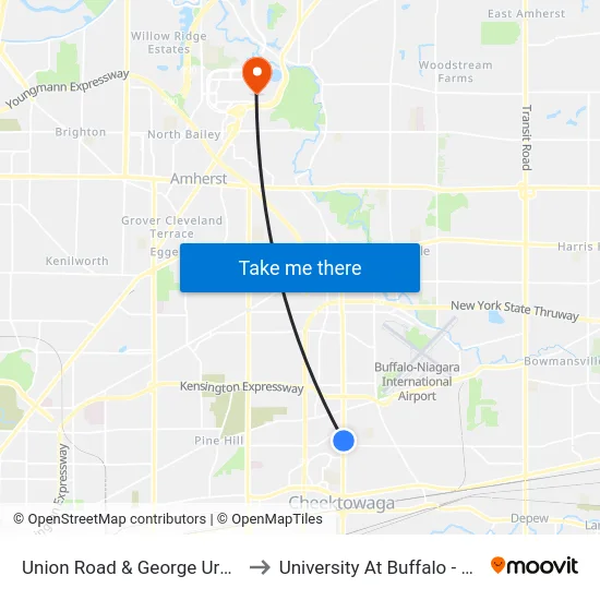 Union Road & George Urban Boulevard to University At Buffalo - Alumni Arena map