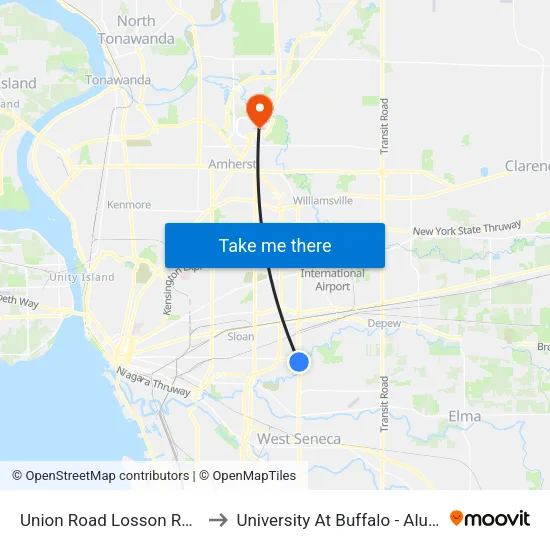 Union Road Losson Road North to University At Buffalo - Alumni Arena map