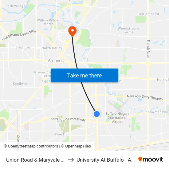 Union Road & Maryvale High School to University At Buffalo - Alumni Arena map