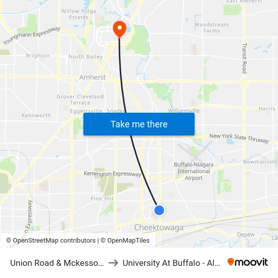 Union Road & Mckesson Parkway to University At Buffalo - Alumni Arena map