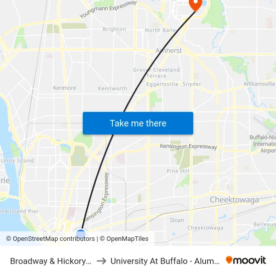 Broadway & Hickory Street to University At Buffalo - Alumni Arena map