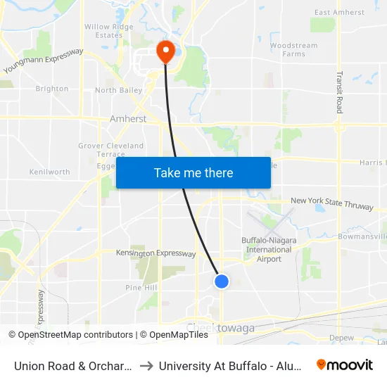 Union Road & Orchard Place to University At Buffalo - Alumni Arena map