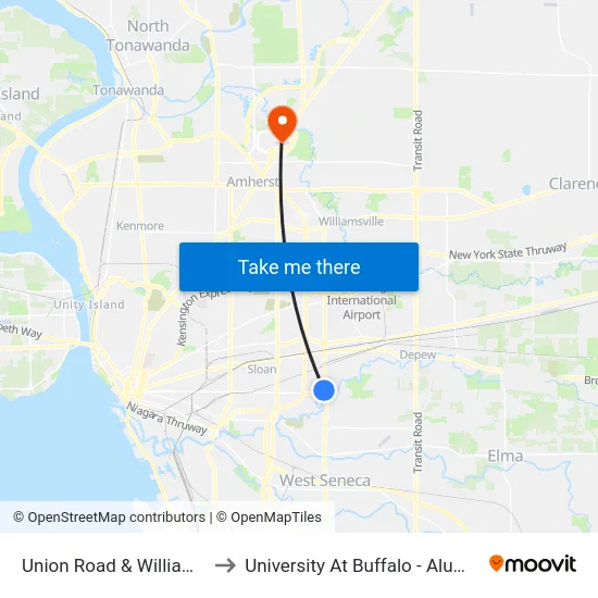 Union Road & William Street to University At Buffalo - Alumni Arena map