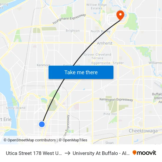 Utica Street & 178 West Utica Street to University At Buffalo - Alumni Arena map