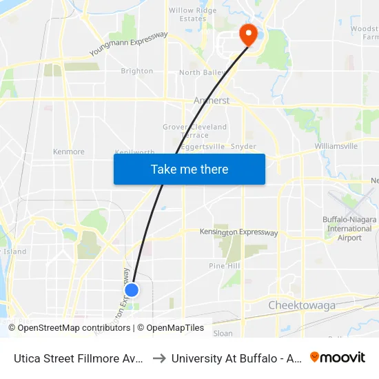 Utica Street Fillmore Avenue West F to University At Buffalo - Alumni Arena map