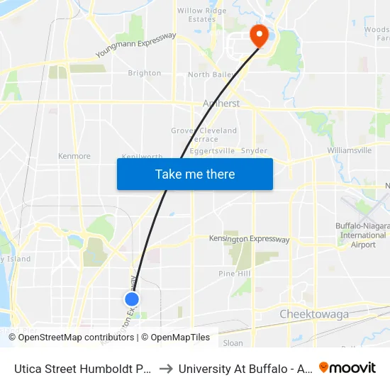 Utica Street Humboldt Parkway West to University At Buffalo - Alumni Arena map