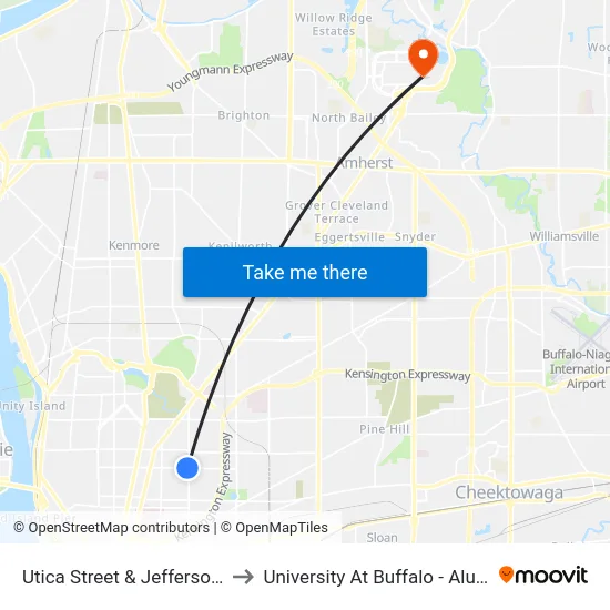 Utica Street & Jefferson Avenue to University At Buffalo - Alumni Arena map