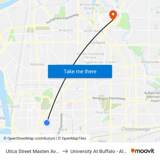 Utica Street Masten Avenue West to University At Buffalo - Alumni Arena map