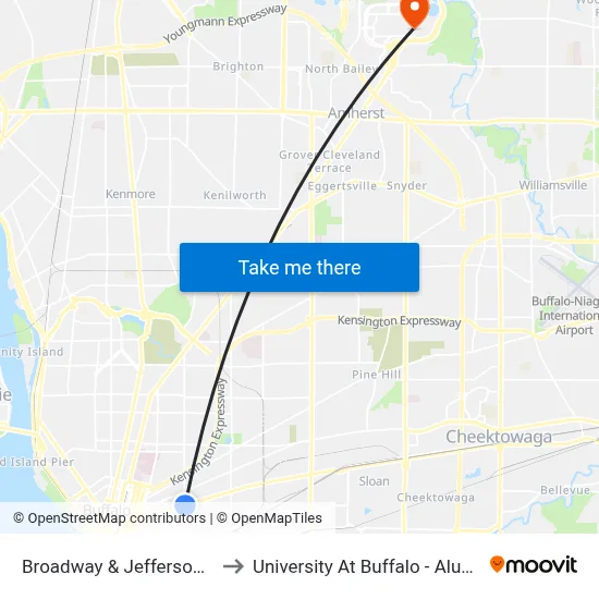 Broadway & Jefferson Avenue to University At Buffalo - Alumni Arena map