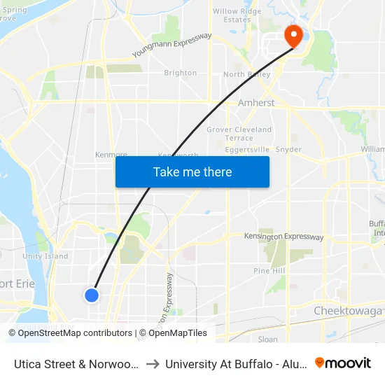 Utica Street & Norwood Avenue to University At Buffalo - Alumni Arena map