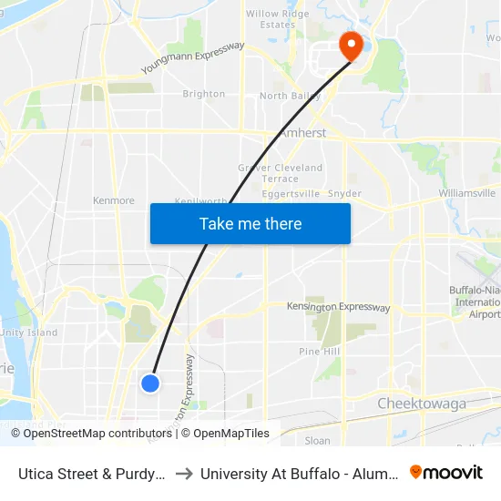 Utica Street & Purdy Street to University At Buffalo - Alumni Arena map