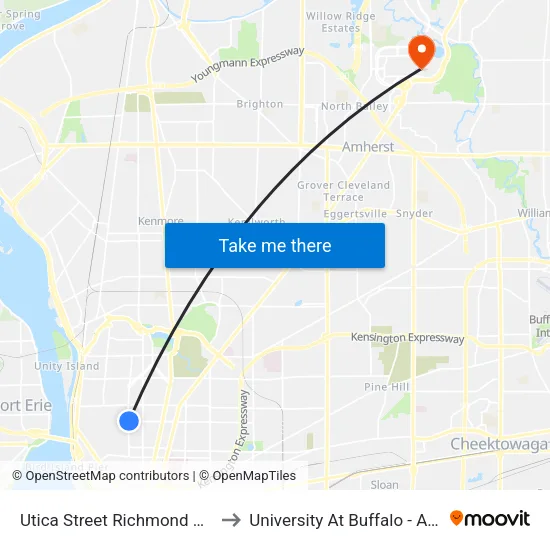 Utica Street Richmond Avenue West to University At Buffalo - Alumni Arena map
