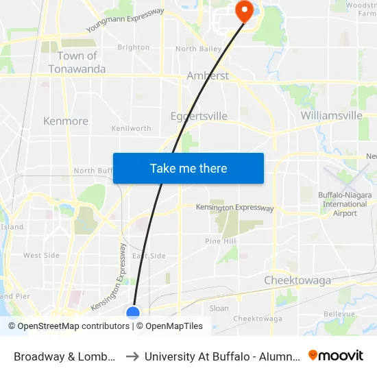 Broadway & Lombard St to University At Buffalo - Alumni Arena map